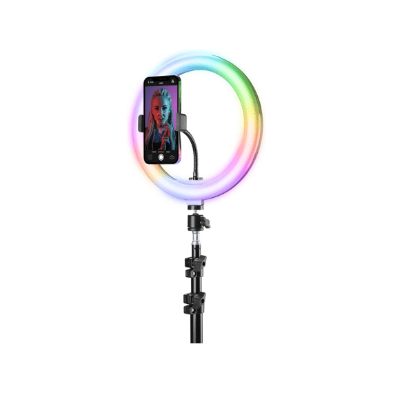 Cellularline Selfie Ring Vloggin Vloerstatief Tripod Led Lamp Multicolor