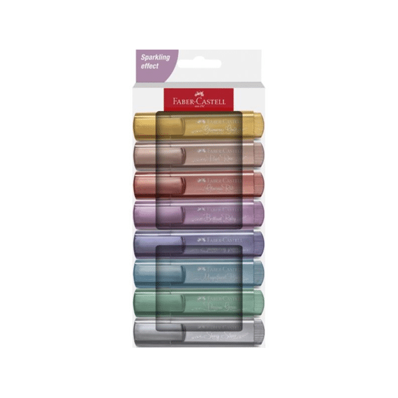 Faber Castell Tekstmarker Metallic 8st Goud Zilver Roze Ruby Blauw Groen