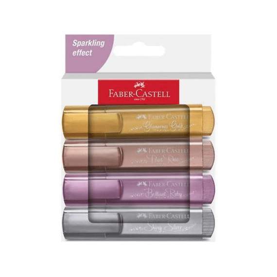Faber Castell Tekstmarker Metallic 4st Goud Zilver Roze Ruby