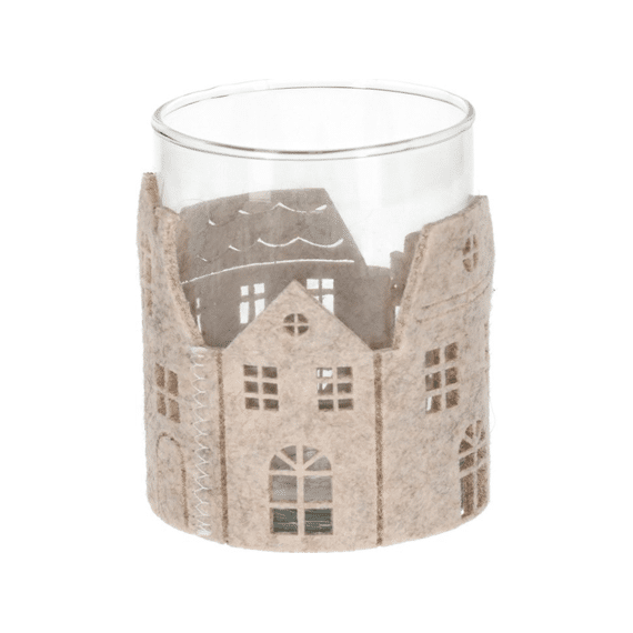 Jens Living Theelichthouder Vilt Grachtenpand Beige
