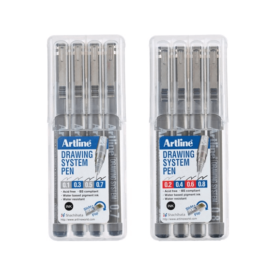 Artline Tekenstift Zwart in set 4st 1-3-5-7