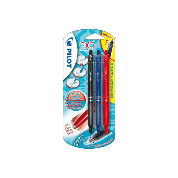 Pilot Frixion Clicker Ball 0.7 3st Zwart-Blauw-Rood