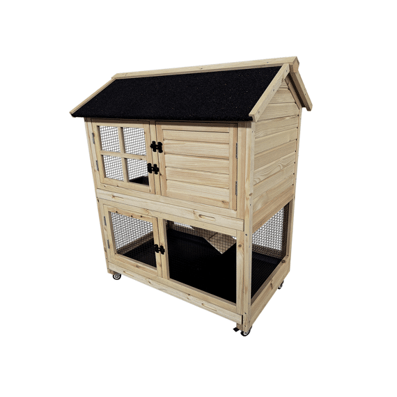 Woodland Konijnenhok Met Wielen Flappy Pinus 98x65x113cm Houtkleurig