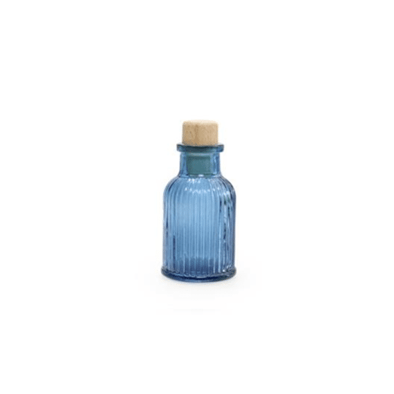 Vanhalst Flesje Ribbel Glas Houten Dop Silver Blue H8cm D4cm 40ml