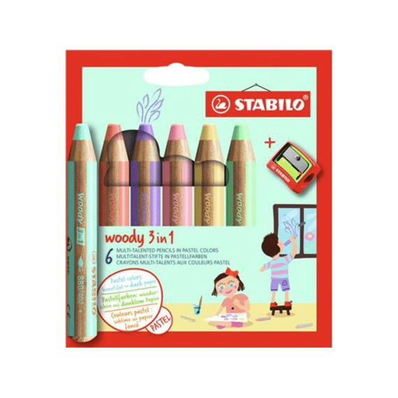 Stabilo Kleurpotloden Woody 3 in 1 Pastel 6st + slijper