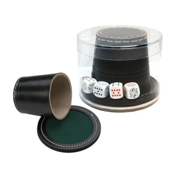 Poker Beker leder + 5 dobbelstenen