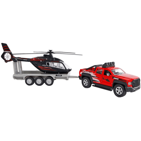 Kids Globe Terreinwagen met trailer en helikopter 35cm