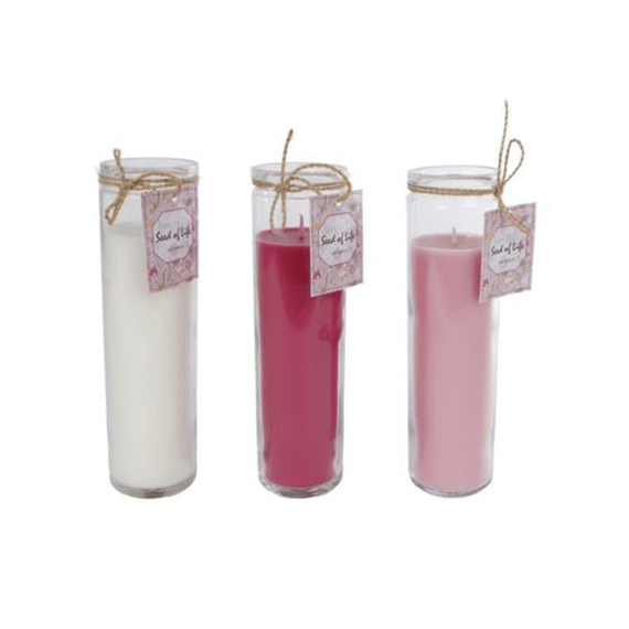 Kaars Seed of Life - wit roze fuchsia glas wax 5x5cm
