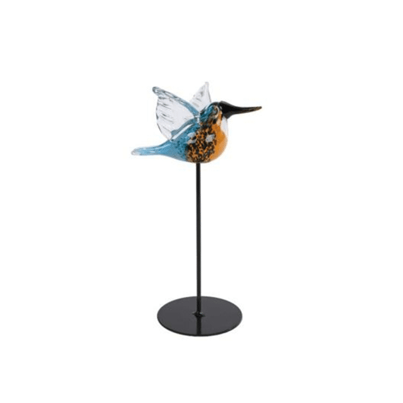 Sculptuur vogel Kingfish - bruin/blauw glas 16x17,5x27cm