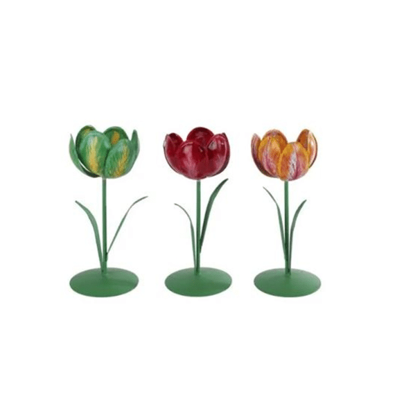 Theelichthouder Tulip G/R/G Metaal S 9x7x20cm Assortiment Prijs Per Stuk
