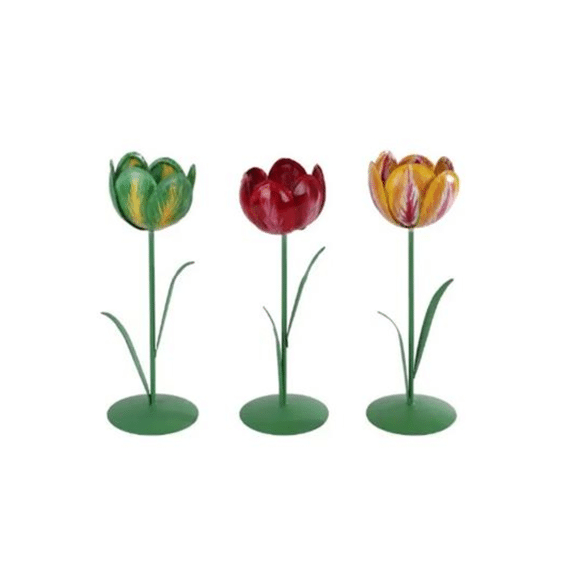 Theelichthouder Tulip G/R/G Metaal L 8x8x25cm Assortiment Prijs Per Stuk