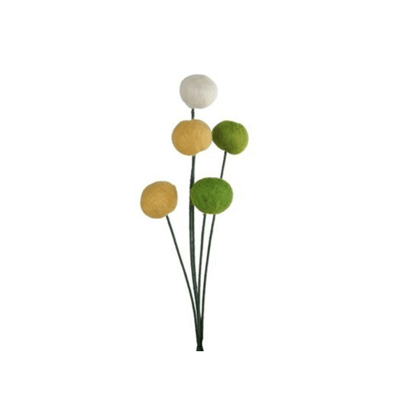 Decoratiebloem Ball - creme geel groen vilt 7x7x32cm