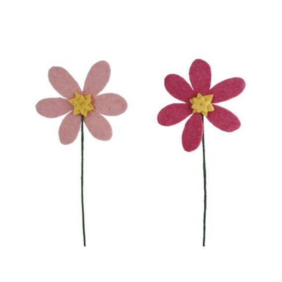 Decoratiebloem Flower - roze fuchsia vilt 11x11x35cm Assortiment Prijs Per Stuk