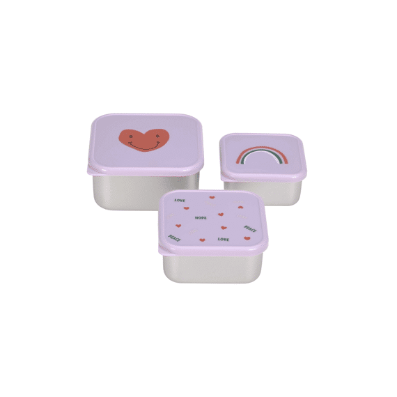 Lassig Snackbox Stainless Steel Happy Rascals Heart Lavender