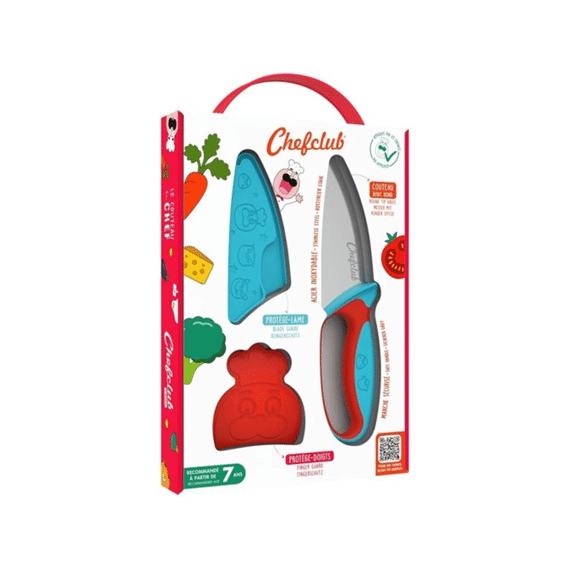 Chefclub Kinderkoksmes met Vingerbeschermer Blauw/Rood