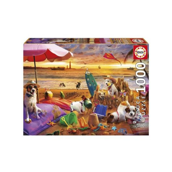 Educa Puzzel 1000st Spelende Honden op het Strand