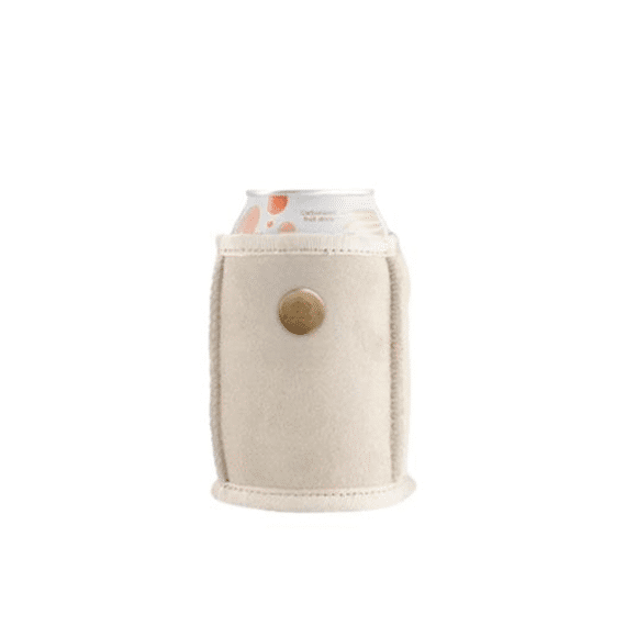 Kywie Koozie Flesjes/Blikjeskoeler met Schapenwol Beige Suede