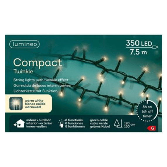 Kerst Led Compact Lights 750cm 350 Lampjes Groen Warm Wit