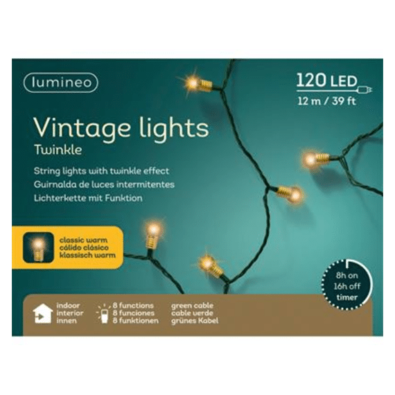 Kerst Led Vintage Lights 1190cm 120 Lampjes Groen Klassiek Warm