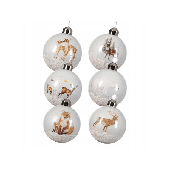 Kerstbal Glas Dier Set 6st 8cm