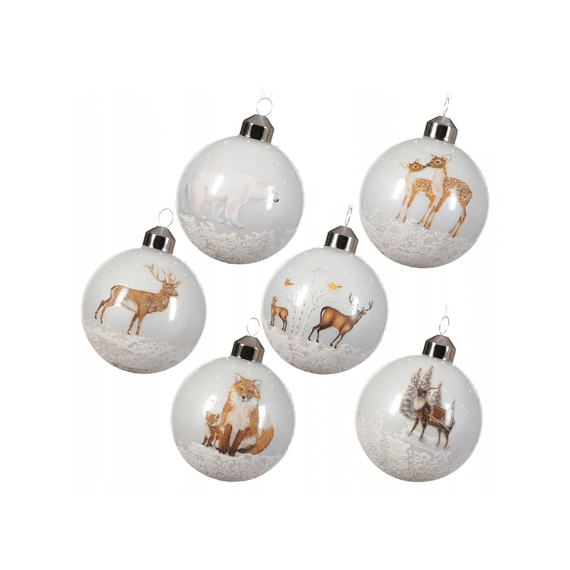 Kerstbal Glas Dier Set 6st 8cm