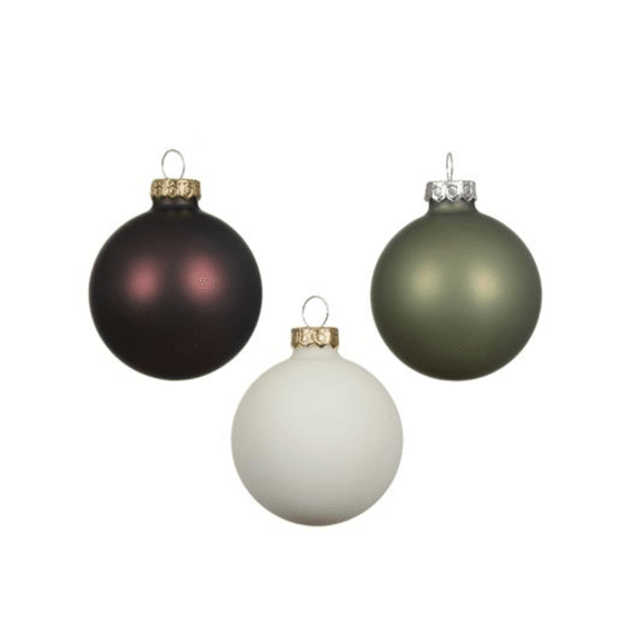 Kerstballen Glas Set 20st 6cm Mat Mix Black Truffle/wolwit/rozemarijn