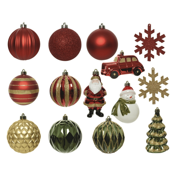 Kerstballen Kunststof 25st In Doos Mix Red / Green / Gold