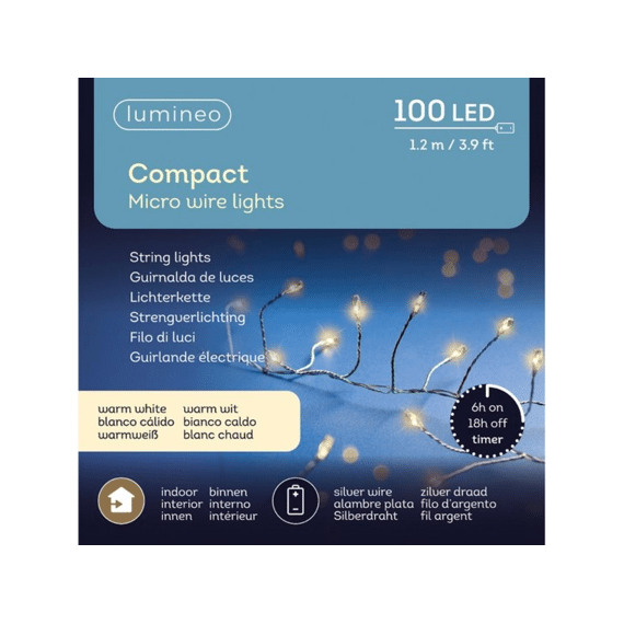 Micro Led Compact Lights 100lampjes 120cm Zilver/warm Wit