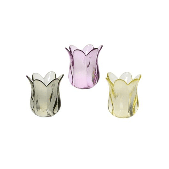 Theelichthouder Bloem Glas 8x9cm Assortiment Prijs Per Stuk