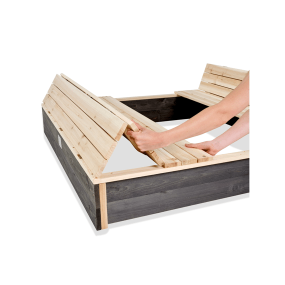 EXIT Aksent Zandbak hout 136x132cm FSC met 2 bankjes / afdekking