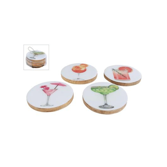Glasonderzetter Cocktail 4st 10x10x3,5cm