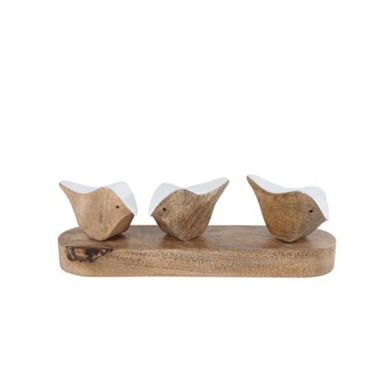 Sculptuur 3 Birds Naturel Wit Mango 22x5,5x6,5cm
