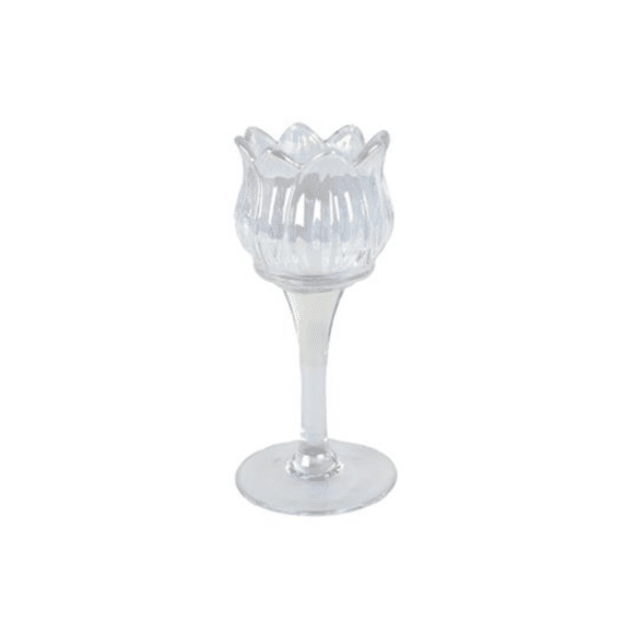 Theelichthouder Tulip op voet Pearl Glas M 7x7x16cm