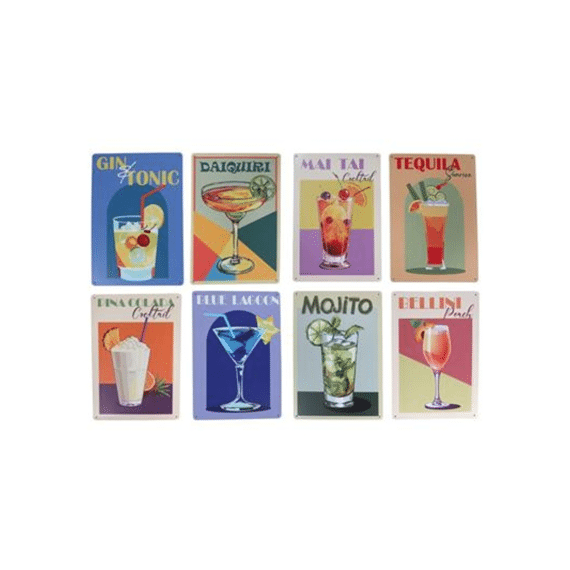 Wanddecoratie Cocktails 20x30cm Assortiment Prijs Per Stuk