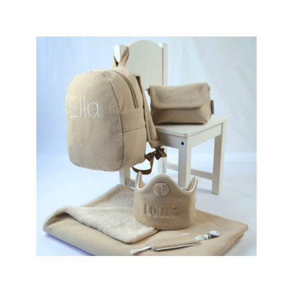 Maison Naline Maatwerk Rugzakje Corduroy Camel Borduring 