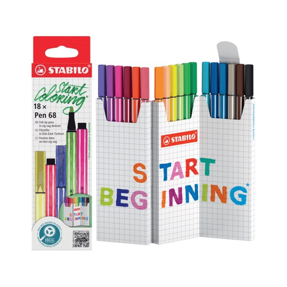 Stabilo Pen 68 Viltstiften Zig Zag Cardboard Box 18 Stuks
