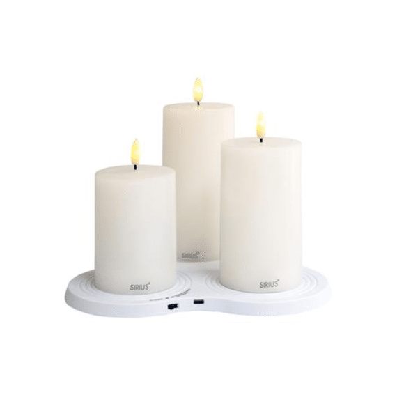 Sirius Sille Genopladelig Set 4-delig 3 Kaarsen Wit met Oplaadstation