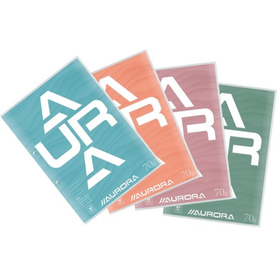 Cursusblok A4 Gelijnd 2 Gaten 70gr Aurora Assortiment