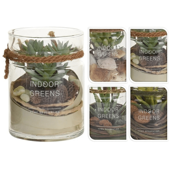 Kunstplant Vetplant In Glazen Pot 10x13,5cm Assortiment