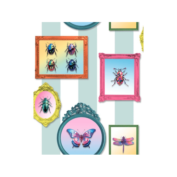 Illusion- Behangpapier Lijstjes/insecten Blauw/m