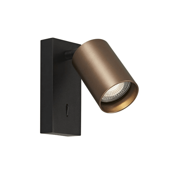Fantasia Taboo Wand Licht Met Schakelaar 1l Gu10 Zwart + Geborsteld Brons