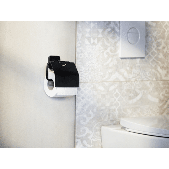 Wenko Turbo-loc Porto Black Toiletrolhouder Met Klep Rvs Zwart
