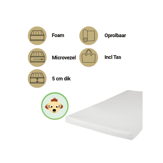 Zzzoo Matras Reisbed 60x120 Stokstaartje Oprolbaar Poly Travel (incl. Valumat)