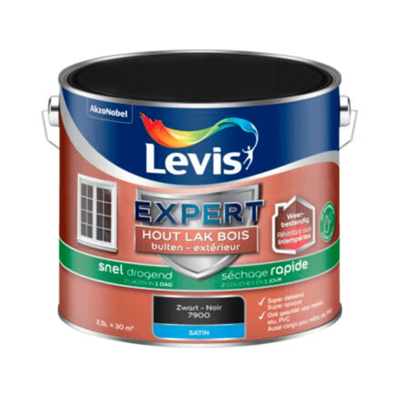 Levis Expert Houtlak Buiten Satin Sneldrogend Zwart 2,5l
