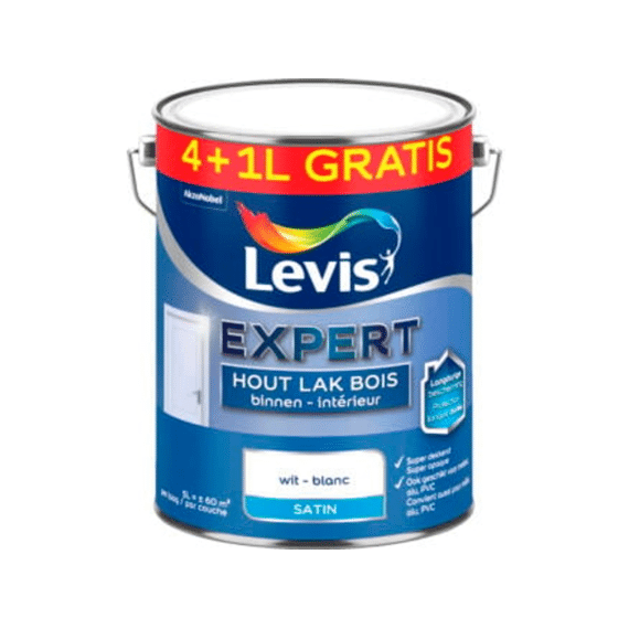 Levis Expert Hout Lak Binnen Satin Wit 4+1l