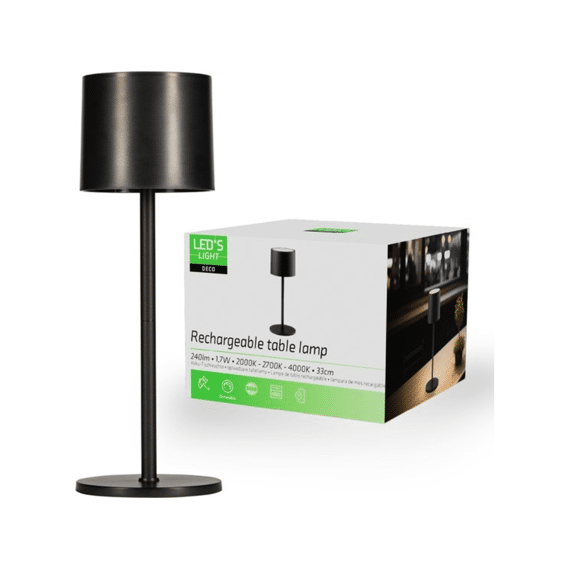 Rech. Table Lamp Black 240Lm 2000-4000K Ip54 Dimm