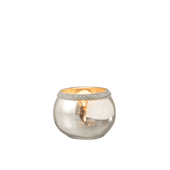 J-line Windlicht Diamant Bol Zilver S 13x10cm