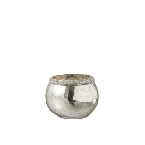 J-line Windlicht Diamant Bol Zilver S 13x10cm