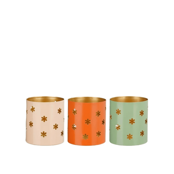 Theelichthouder Groen/Roze/Oranje 10X9Cm Assortiment