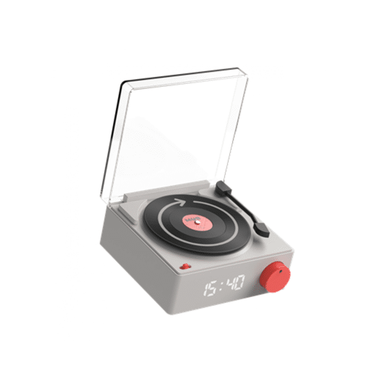 Mob Wekkerradio Retro Platenspeler Grijs